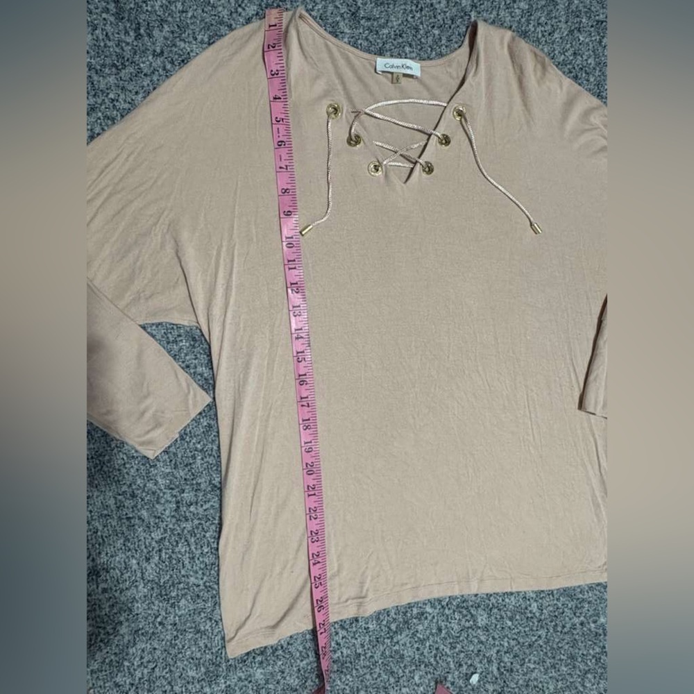Calvin Klein Beige Lace-Up Blouse / Size S - Picture 5 of 11